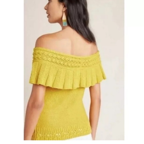 NWT Anthropologie Ruffled Off The Shoulder Knit Top in Mustard Size XS - Picture 4 of 12